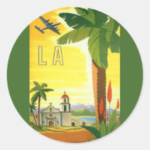 Affiche vintage de voyage, Los Angeles, la Califor Adhésif Rond