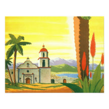 Affiche vintage de voyage, Los Angeles, la Califor Invitations Personnalisées