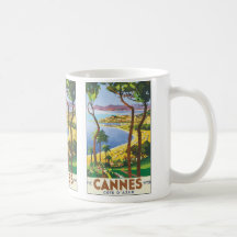 Affiche vintage de voyage, plage à Cannes, France Tasses