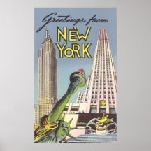 Affiche vintage de voyage, points de repère de New
