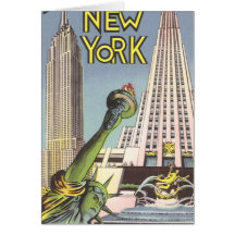 Affiche vintage de voyage, points de repère de New Carte De Vœux