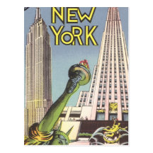 Affiche vintage de voyage, points de repère de New Cartes Postales