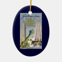 Affiche vintage de voyage, points de repère de New Ornement De Noël