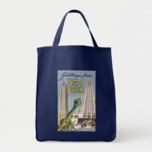 Affiche vintage de voyage, points de repère de New Sacs