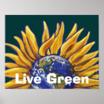 Affiche vivante de tournesol de la terre verte