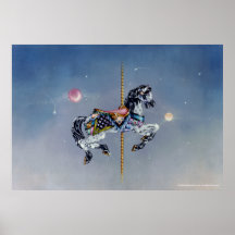 Affiches, beaux-arts - cheval gris de carrousel de