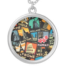 Affiches la rétro Europe vintage Asie Etats-Unis d Pendentifs