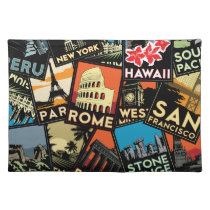 Affiches la rétro Europe vintage Asie Etats-Unis d sets de table