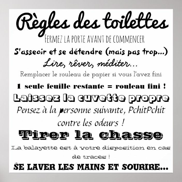 Affiches R Gles Des Toilettes Zazzle Fr