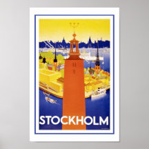 Affiches vintages de voyage de Stockholm Suède l'E