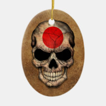 Aged and Worn Japanese Flag Skull Christmas Tree Ornament