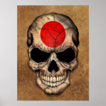 Aged and Worn Japanese Flag Skull Print