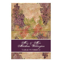 Aged Grape Vineyard Wedding Table Number Seating Personalized Announcement