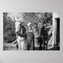 Agriculteur avec des chevaux de charrue, les année posters