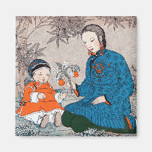 Aimant asiatique de mère et de bébé