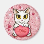 Aimant blanc d'amour de coeur de sucrerie de chat 
