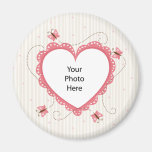 Aimant : Cadre rose de photo de coeur de dentelle