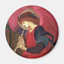 Aimant d'ange de Noël - Burne-Jones - rond - rouge