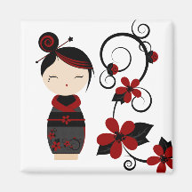 Aimant gothique de Kokeshi et de fleurs