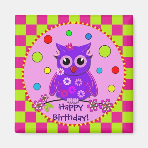 Aimant mignon d'anniversaire avec le hibou et le t
