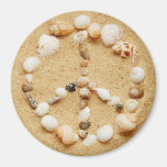 Aimant rond de signe de paix de coquillage grand