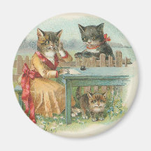 "Aimant rond vintage de la famille de chat"