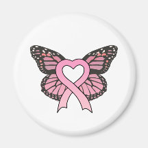 Aimant rose de papillon de coeur de ruban
