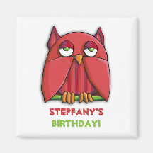 Aimant rouge de carré d'anniversaire de hibou