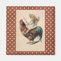Aimant victorien de réfrigérateur de coq de pays f