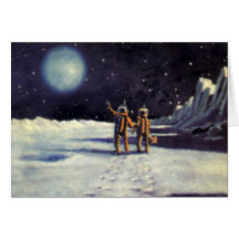 Aliens vintages de la science-fiction sur la lune cartes de vœux