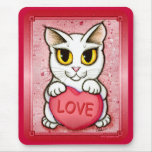 Amour blanc Mousepad de coeur de sucrerie de chat  Tapis De Souris