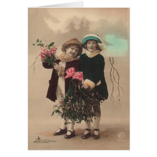 Amour mignon vintage de roses de filles du jour de cartes de vœux