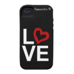 AMOUR, noir et blanc avec le coeur esquissé rouge iPhone 4 Case
