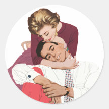 Amour romantique vintage, rétro Romance rose Autocollant Rond