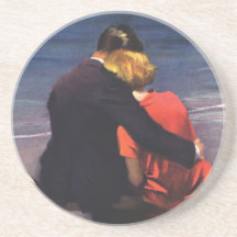 Amour romantique vintage, Romance sur la plage Dessous De Verres