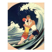 Amour vintage dans le surf, baiser romantique par  invitations