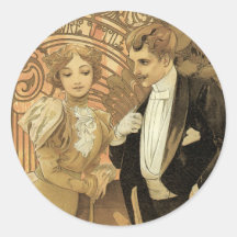Amour vintage Romance, art Nouveau, Alphonse Mucha Autocollants