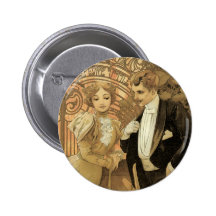 Amour vintage Romance, art Nouveau, Alphonse Mucha Badge
