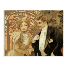 Amour vintage Romance, art Nouveau, Alphonse Mucha Cartes Postales