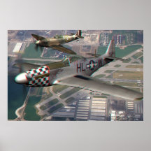 anaglyphe 3D de Spitfire de P51 n au-dessus d'aéro Posters