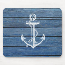 Ancre blanche et bois bleu vintage tapis de souris