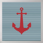 Ancre nautique rouge sur l'arrière - plan bleu ray posters