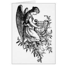 Ange avec l'harpe et la Flora Carte De Vœux