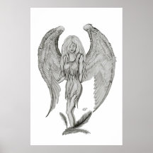Ange dessin de crayon Black and conception white Posters