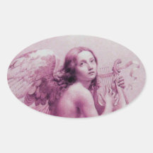 ANGE JOUANT LYRA AU-DESSUS DES NUAGES AUTOCOLLANTS OVALES