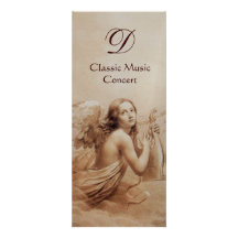 ANGE JOUANT LYRA AU-DESSUS des NUAGES, monogramme Carton D'invitation