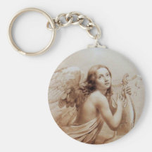 ANGE JOUANT LYRA AU-DESSUS du brun de NUAGES Porte-clefs