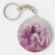 ANGE JOUANT LYRA AU-DESSUS du rose de NUAGES Porte-clés