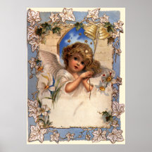 Ange victorien vintage de Noël avec le lierre de B Affiche