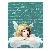 Ange vintage d'ange sur un nuage carte postale